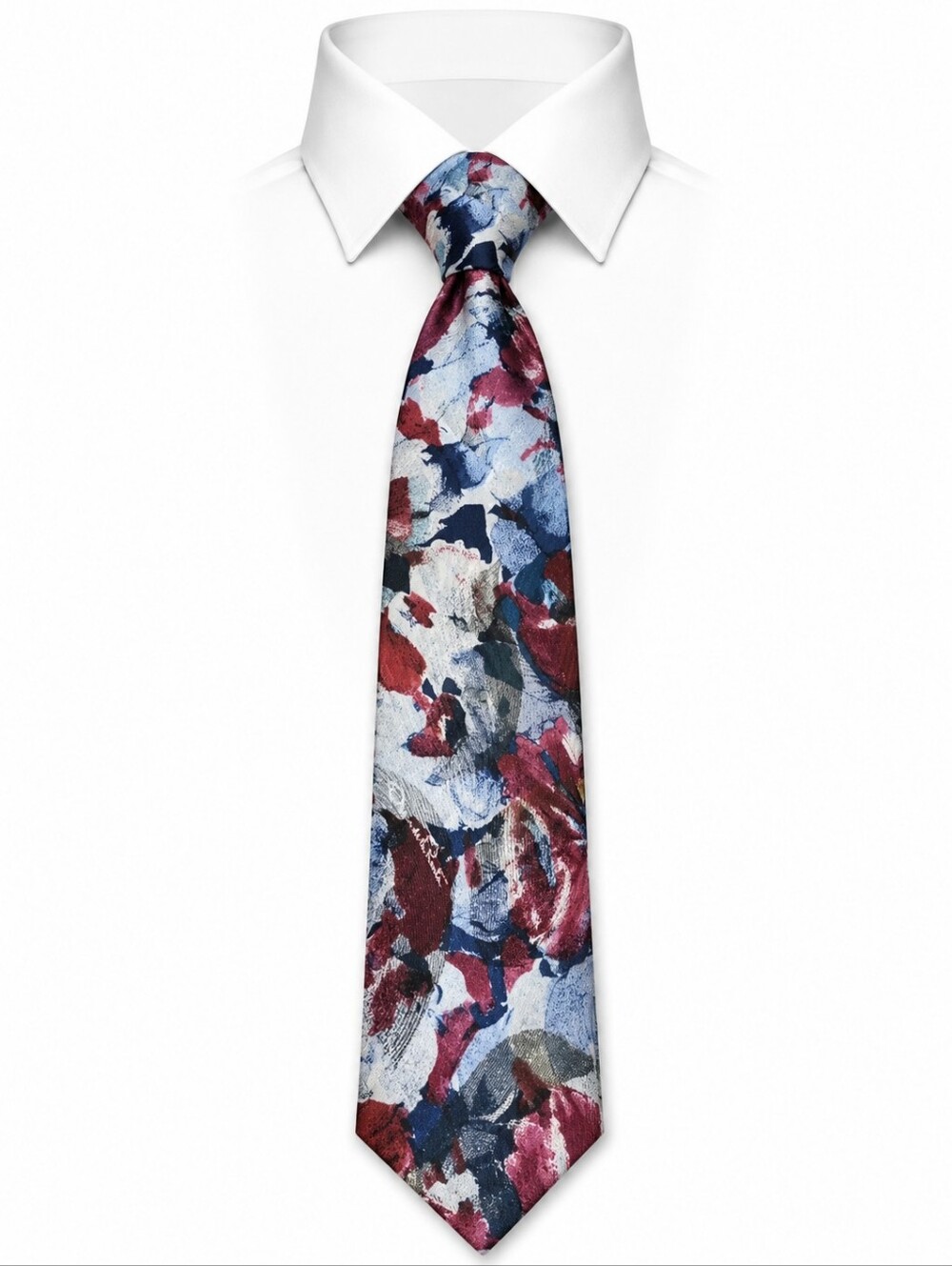 OSCAR DE LA RENTA | Abstract Floral Silk Necktie Blue Burgundy USA | 57"